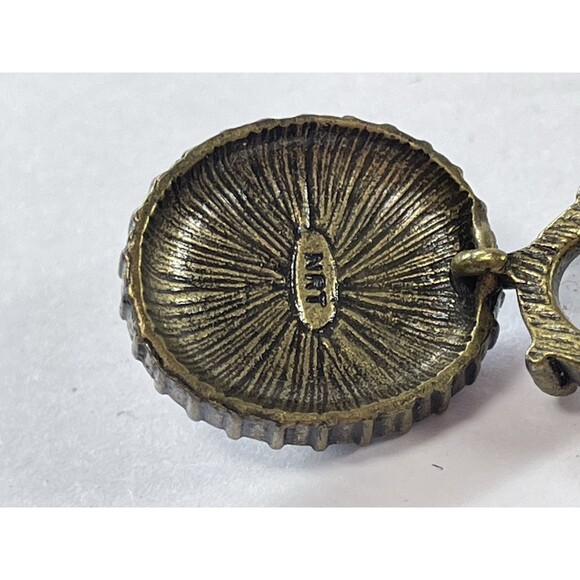 Avon NRT, Necklace & Earring Set Brass Tone, Blue Rhinestone & Green Cabochon - Picture 12 of 16